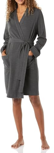 Amazon Essentials Women's Lightweight Waffle Mid-Length Dressing Gown (Available in Plus Size), Charcoal Heather, L