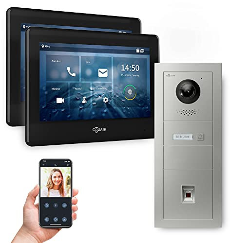 Goliath Hybrid | 2-Draht Bus | Full-HD Video Türsprechanlage | App | 1-Fam | 2 x Full-Touchscreen 7 | Aluminium Unterputz Türstation | + Fingerprint | 180° Ultra-Weitwinkel | AV-BUS-548