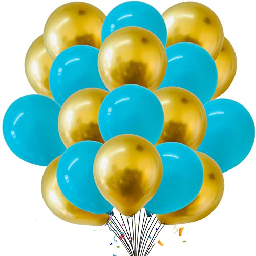 Luftballons, 25,4 cm, 2 Farbkombinationen, Türkis- und Chromgold, für Geburtstag, Festival, Hochzeit, Verlobung, Party, Dekoration, 30 Stück