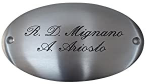 Schild aus ovalem Messing, verchromt, satiniert, Typ Silber, 15 x 8,5 cm, 1 oder 2 Reihen, Eingänge oder Ausstecher mit 2 Löchern, Gravur, Zimmer, personalisiertes Haus, Büro oder Debet, + 1