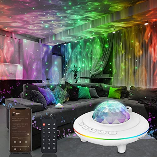 Mycket Proiettore stellare, luce per proiettore galassia, luce notturna a LED, proiettore con telecomando rotante a 360°, colori che cambiano musica Bluetooth altoparlante timer per bambini (Bianco)