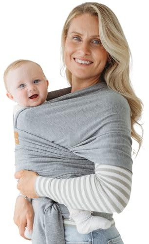 Bärsele för nyfödd till småbarn, 3,2–35 kg – mjuk stretchig rem för baby – säkerhetstestad – handsfree baby wrap bärare – nyfödd sele (medelgrå)