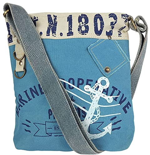Sunsa Maritim Anker Design Crossbody Bag. Vegane Damen Umhängetasche. Blau | Mittelgroße Schultertasche aus Leinwand. Meer Liebhaber Tasche mit verstellbaren Taschengurt & genug platz für ihe Sachen