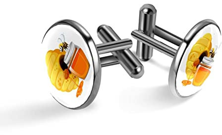Ensemble de boutons de manchette pour homme - Motif abeille - Pot de miel - 01 - Pour mariage et affaires, 20mm*20mm, Acier inoxydable, Quartz synthétique