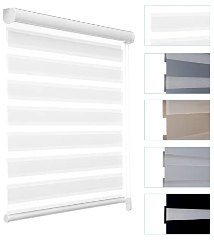 MYshade Custom Size Zebra Roller Shades Blackout(85%) Corded Zebra Blinds for Indoor Windows Dual Layer White Shades for Bedroom Bathroom Living Room Office Easy to Install
