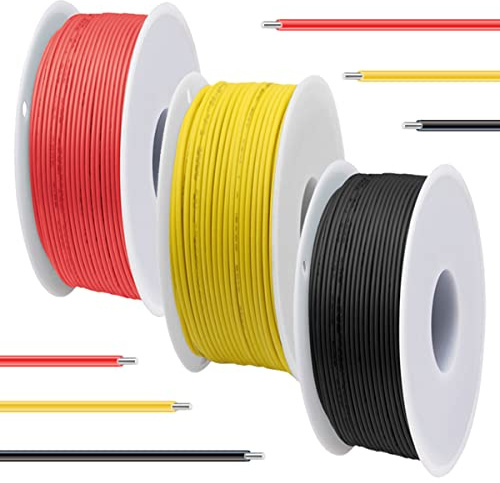 DAOKAI 24 Gauge PVC Electrical Wire 300V 24 AWG UL1007 Solid Core Tinned Coated Copper Wires 3 Color (Black, Red, Yellow) 7m Each Cable Hook Up Wire Kit for 3D Printer, Model Car