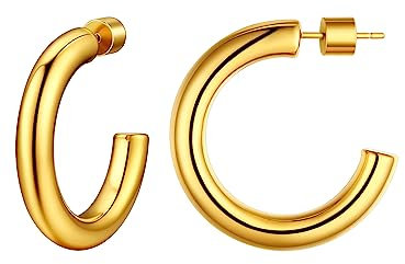 ChainsHouse Boucle d Oreille Creole Femme 30/40/60 mm Acier Inoxydable Boucles doreilles Tube Grande Epaisse Demi Créoles