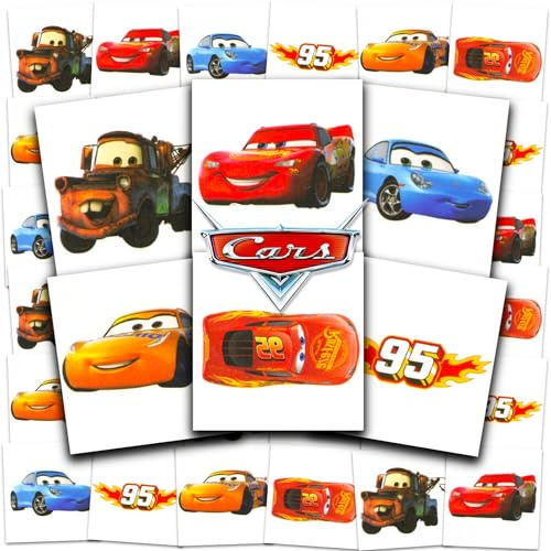 Disney Cars Tattoos Party Favors Bundle ~ 72 Perforated Individual 2 x 2 Cars Temporary Tattoos for Kids Boys Girls (Cars Party Supplies)