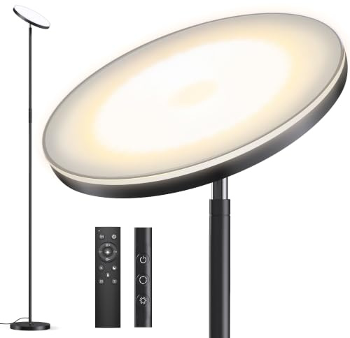 Torkase LED Deckenfluter Wohnzimmer, 36W 3600LM Dimmbare Stehlampe mit Magnetischer Fernbedienung, 350° Drehbarer Lampenkopf Standleuchte, 2700K-6500K Moderne Leselampe Schwarz