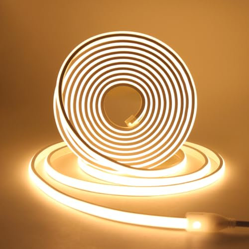 XUNATA 230V COB Neon LED Streifen, 288leds/m Superhell Hohe Dichte, IP65 Wasserdicht Diffusion Flex LED Schlauch für DIY Innen-und Außenbeleuchtung Projekte (Warmweiß, 5M)