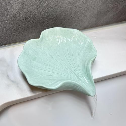 HINUGO Seifenschale, Seifenhalter, selbstentleerende Seifenschale, Kunstharz-Bar-Seifenhalter, Ginkgo-Blattform, Seifenhalter für Badezimmer, Küche, Waschbecken, Badewanne, einfache Reinigung und