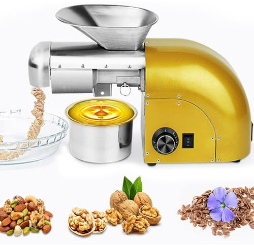 Qiang Pressa per Olio Automatica Commerciale/Domestica 1800W Estrattore di Olio in Acciaio Inossidabile Macchina per Produzione di Olio Freddo/Caldo 0-300℃ Temperatura Regolabile,Gold-220V