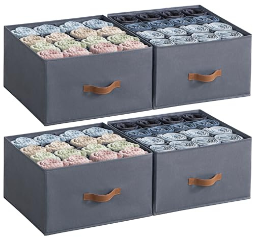 AINIYNM 4 Pack Clothes Organiser for Wardrobe Storage 16 Cell Drawer Organiser Clothes Boxes Foldable Clothing Dividers for Jeans, Pants, Shirts, Trouser,Towel