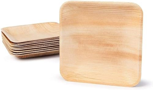 BOX And Tree– 100 Piatti Usa e Getta in Foglia di Palma 15x15 cm | Piatti Biodegradabili ed Ecologici | in Legno di Palma e Bambù per Matrimonio, Festa, Compleanno