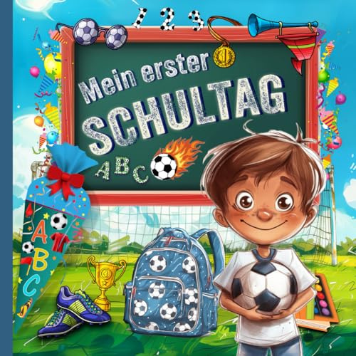 Mein erster Schultag: Erinnerungsbuch zur Einschulung für Fußballfans, Gästebuch zum Schulanfang, lustiges Geschenk für die Schultüte - Fußball