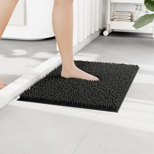RUN HELIX Tapis de Bain Antidérapant 40 x 60 cm - Moelleux et Absorbant à Poils Longs - Lavable pour Douche, Baignoire, Décoration WC (Noir)