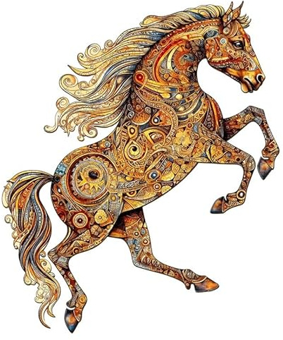 Jigfoxy Puzzle in Legno per Adulti e Bambini, Cavalli in Legno, Giocattolo Educativo Unico a Forma di Animale, Per Amici della Famiglia, L-42 x 39,9 cm, 300 Pezzi