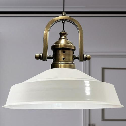 bamyum Asletl-Finke Industrielle Pendelleuchte, Lampenschirme 40 cm, moderne Lampe aus Metall Kücheninsel, E27-Pendelleuchte für Wohnzimmer und Esszimmer, weiß