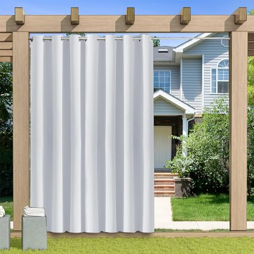 KUZRZNH Outdoor Vorhang Blickdicht Wasserdicht Wetterfest Blackout Outdoorvorhänge mit ösen, Sichtschutz Sonnenschutz Gardine/Vorhänge for Patio Balkon Pavillon,Silber Grau,1 Stück|254x241CM(BxH)