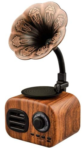 Generic Orca International Co. Phonograph Turntable Wireless Speaker Gramophone Shape Mini Stereo Speaker Useful Electronics, 9.8X9.8X20CM (Adjustable), wood