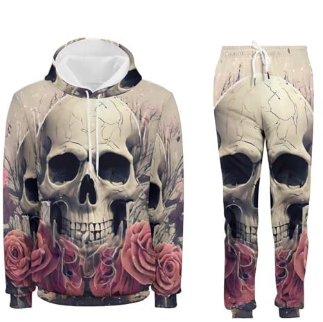 PZFYYRFP Herr skelett träningsoverall huvtröja 2 delar, unisex set skalle joggingdräkt 3D joggingbyxor byxor ledig, 7, L