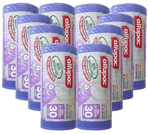 80% recycelt, 10 Rollen mit 15 Müllbeuteln (150 Beutel), Lavendel, 55 x 60 cm, 30 l, selbstverschließend