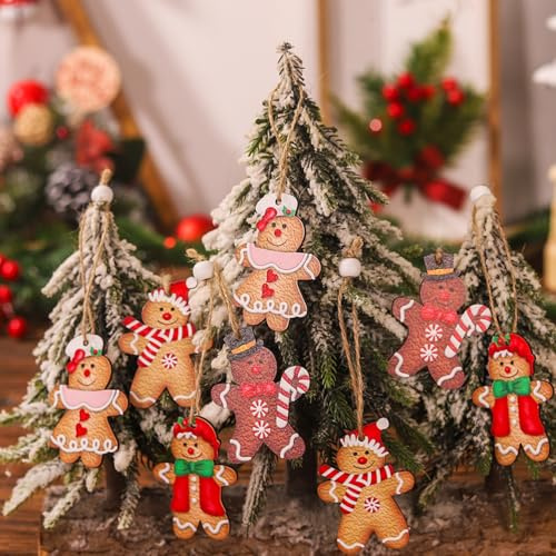 TOPBATHY Christmas Gingerbread Ornaments, 8PCS Christmas Tree Decorations Gingerbread Ornaments with Strings for Xmas Tree Festive Season Birthday Windows Garlands Fireplace Mantels Decor