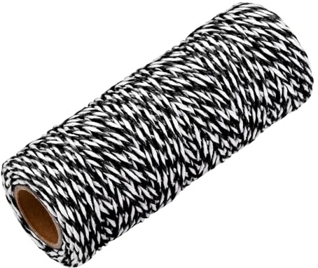 QUARKZMAN Baumwollseil Gedrehtes Geflochtenes Seil, Schwarz Weiß 50m/55 Yard 1,5mm Durchmesser für Wandbehang, Pflanzenaufhänger, Stricken, Makramee-Knoten