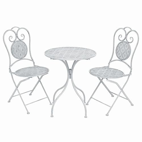 CFODOJ Outdoor-Möbel, Gartenmöbel-Set, 3-teilig, Bistro-Set, Stahl, grau-weiß