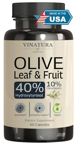 VINATURA Hydroxytyrosol Supplement, Olive Leaf Extract - 40% Hydroxytyrosol Olive Fruit Extract, 10% Oleuropein Olive Leaf Extract Capsules - 60 Capsules