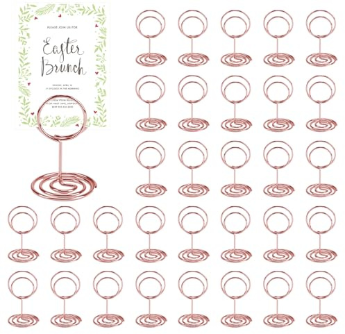 Minnhua 36 Stück Tischkartenhalter, Tischnummern Hochzeit, Fotohalter mit Klammern Kartenhalter Hochzeit für Hochzeiten, Jubiläen, Partys (Roségold Runden)