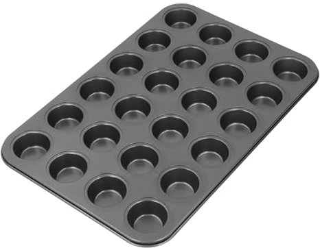 Natudeco Mini molde para muffins de 24 tazas, antiadherente, de acero al carbono, pequeño y redondo, bandeja para hornear magdalenas para cocina casera