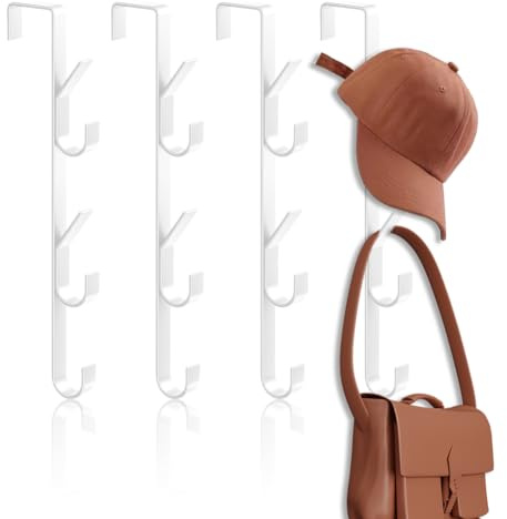 WAVATA Lot de 4 crochets de porte verticaux à suspendre en acier inoxydable - Crochets de porte avec crochets de porte - Crochets de porte intérieurs pour serviette et cintre (blanc)