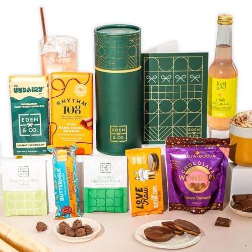 Vegan Chocolate Gift Box with Truffles & Hot Chocolate Set, Gift Hamper For Women & Men, Vegan Hamper Plus Non-Alcoholic Mocktail by EDEN & CO