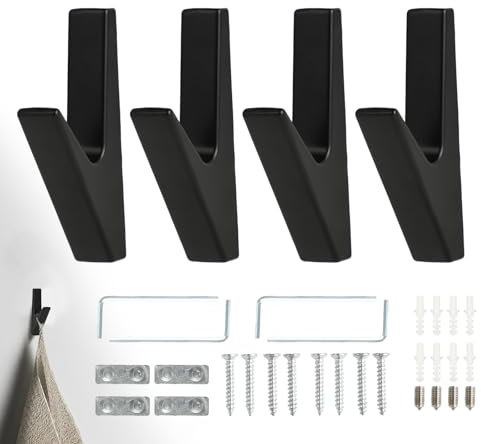 Wandhaken Set schwarze Handtuchhalter zum Bohren Kleiderhaken für Schränke 4er Set matt Zinklegierung Kleiderhaken geeignet für Küche Bad Schlafzimmer Flur modernes minimalistisches Design
