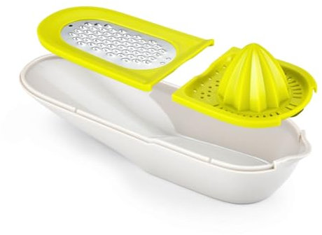 CLOVE 2 en 1 Exprimidor Limon Manual Prensa Plastico sin BPA con Medidor e Rallador Inox, Exprimidor de Limones Sólida Pequeño Apta para Lavavajillas, Separador de Semillas