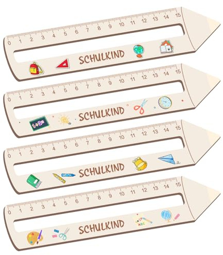 Ntwdby Personalisiertes Lineal zur Einschulung, 4 Stück Lesehilfe Kinder 1 Klasse, 19cm Lesezeichen Holz Lineal, lesehilfe lineal, Geschenke für Mädchen und Jungen zum Schulanfang