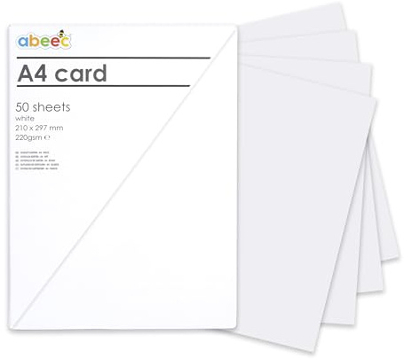 abeec A4 White Card – 50 Sheets | 220gsm Thick White Card for Arts & Crafts, School & Office Use