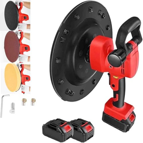 Lucidatrice per Malta Cementizia Concrete Industriale Frattazzo Elettrico 6 Velocità Regolabili,Set Edile Professionale,Levigatrice Malta Cementizia 300r/min, Disco Diamantato 38cm,2batteries