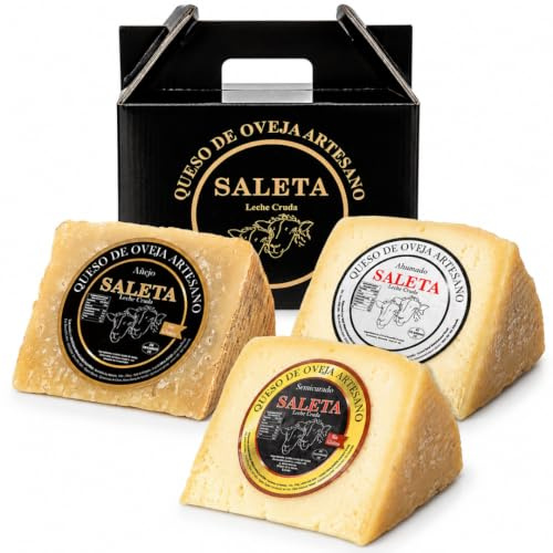 SALETA® Cesta Quesos Gourmet Regalo | Queso de Oveja | 3 Cuñas Queso Semicurado, Añejo y Ahumado | Surtido de quesos para regalar Pack Be Cheese 750gr