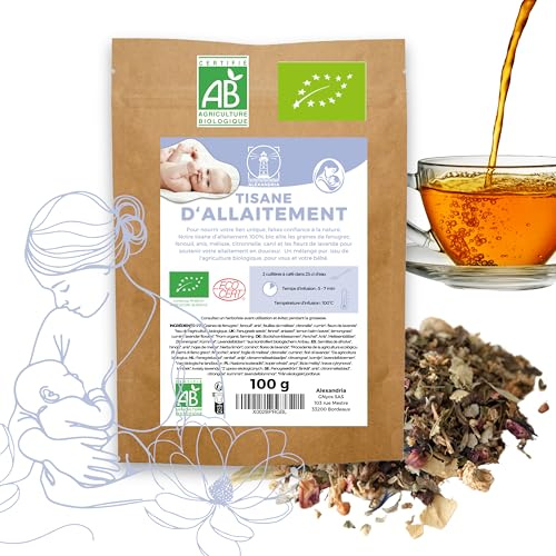 Tisane Allaitement BIO – Infusion favorise la Lactation et la Digestion – Tisane Fenugrec, Fenouil, Anis, Mélisse, Citronnelle, Lavande, Cumin
