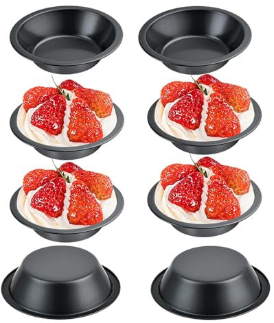 Lot de 6 mini moules à tarte ronds de 12,7 cm, réutilisables en acier au carbone, antiadhésifs, pour cuisson au four et casserole instantanée, gâteaux, quiches, tartes, desserts