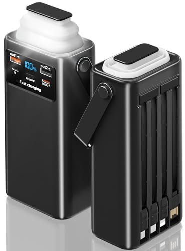 60000mAh Power Bank con 45W Carga Rápida: Batería Externa de Gran Capacidad con 4 Cables 7 Salidas, Pantalla LED y Linterna, Ideal para Camping y Actividades al Aire Libre
