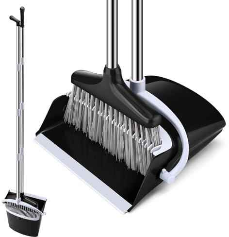 Tatxmalv Juego de Escoba y Recogedor Plegable, Kit de Barrido, Escoba y Polvo Vertical, Escoba y Recogedor Desmontables, Adecuado para Habitaciones, Jardines, Salas de Estar (Negro)