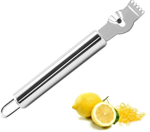 Éplucheur de Zeste de Citron en Acier Inoxydable avec Couteau à Canal et Boucle de Suspension - Outil de Cuisine et Bar Professionnel pour Peler les Agrumes Orange, Citron et Plus Encore
