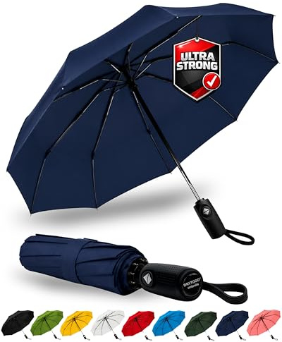drytogo Paraguas plegable antiviento I Paraguas extra ligero 390 g I Paraguas pequeño Ø100 cm, para viaje y uso diario I Umbrella con apertura y cierre automático I Perfecto para mujer y hombre I