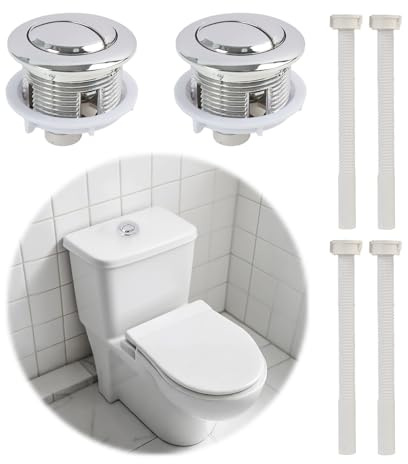 2 Boutons de Chasse d'Eau Double Commande 38mm，Chromé ，ABS Résistant & Ressort Inox ，Compatible avec la Majorité des Réservoirs WC ，Facile à Installer ， Pour Économie d'Eau，Convient pour la salle