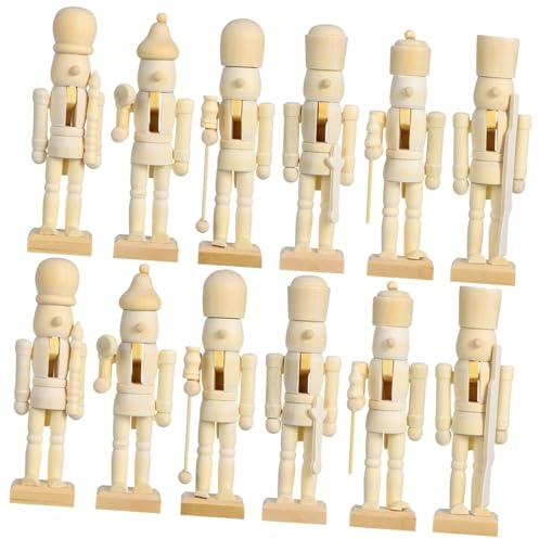 VALICLUD 12 Pièces Nutcracker Décorations Non Peintes Casse Noisette à Peindre Ornements de Bureau et Décorations de Noël pour Intérieur Maison