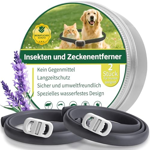 2 Pcs Floh Zeckenhalsband für Katzen & Hunde | Bis zu 16 Monate Langzeitschutz | Natürlicher Floh-und Zeckenschutz | Wasserdichter Verstellbares (Schwarz, Universal)