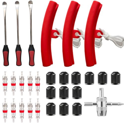 FWORUAIS 29 Pcs Reifenheber Kombination - Reifen Hebel Werkzeug Löffel, Reifen Montiereisen, Mit 3 Rad Felge Protektoren, Für Motorrad, Fahrrad, Wagen Reifen